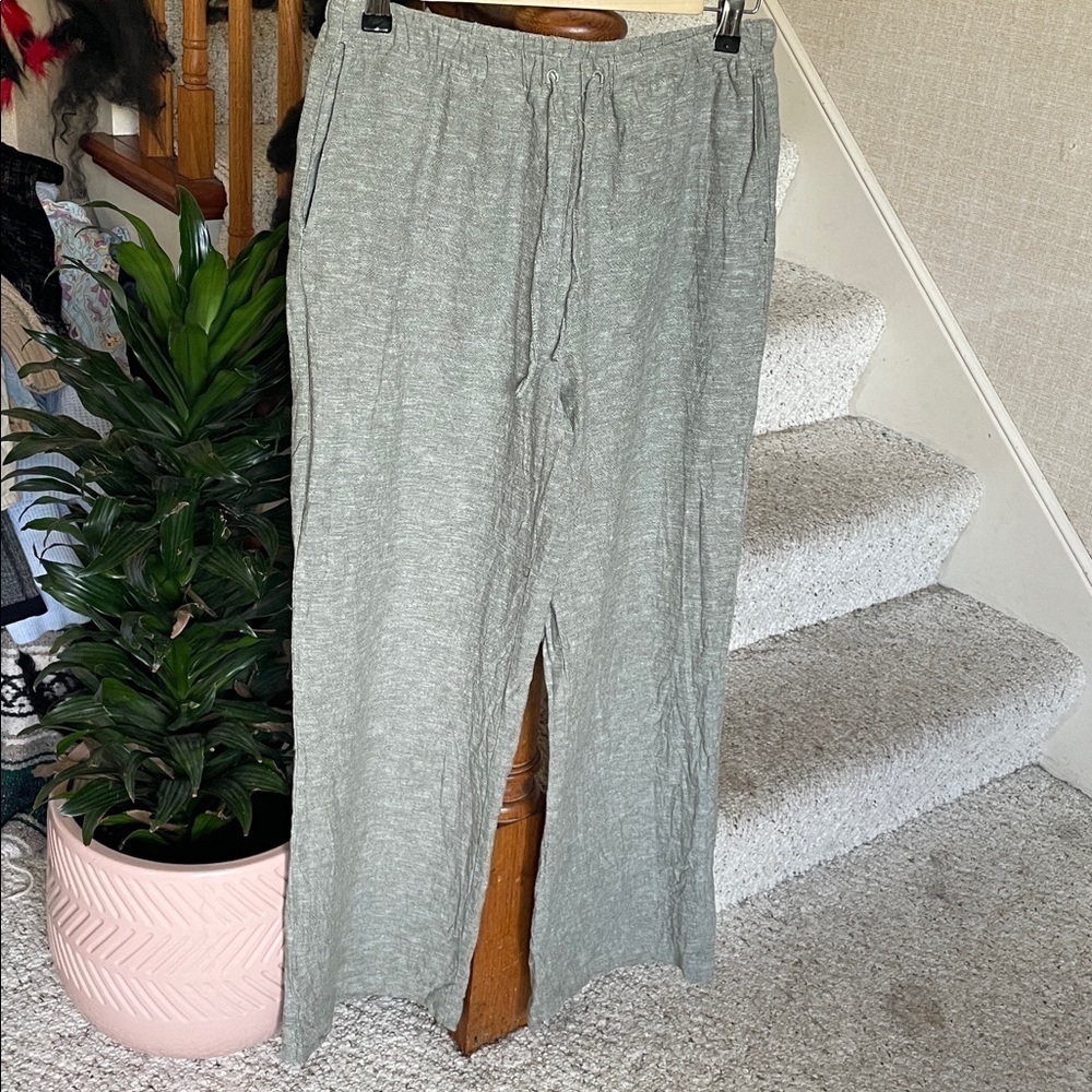 Rachel Zoe Linen Green Wide Leg Pants